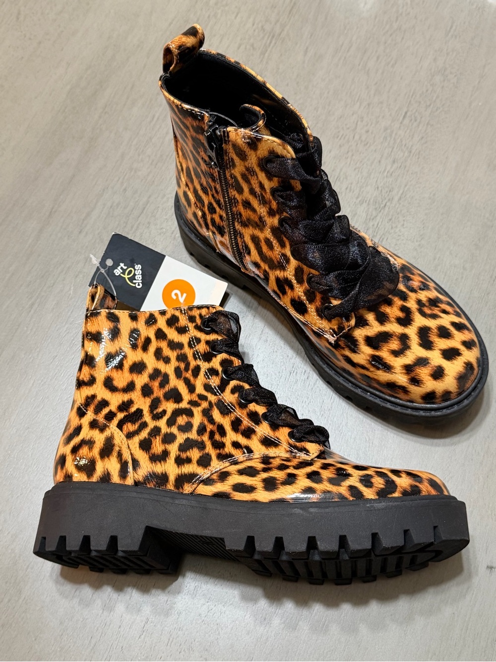 Art Class Leopard Print Combat Boots Size 2